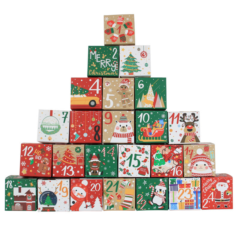 Christmas Empty Advent Calendar Cute Kraft Paper Christmas Cardboard Number Boxes