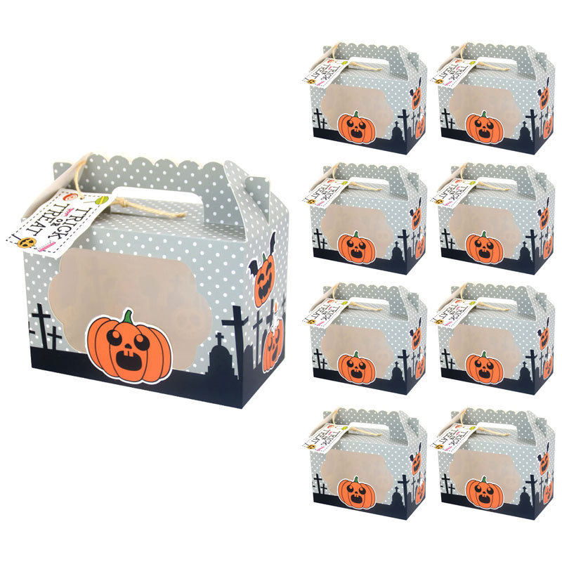 Halloween Portable Paper Party Treat Boxes with Handle Cookie Cake Gift Case for Kids