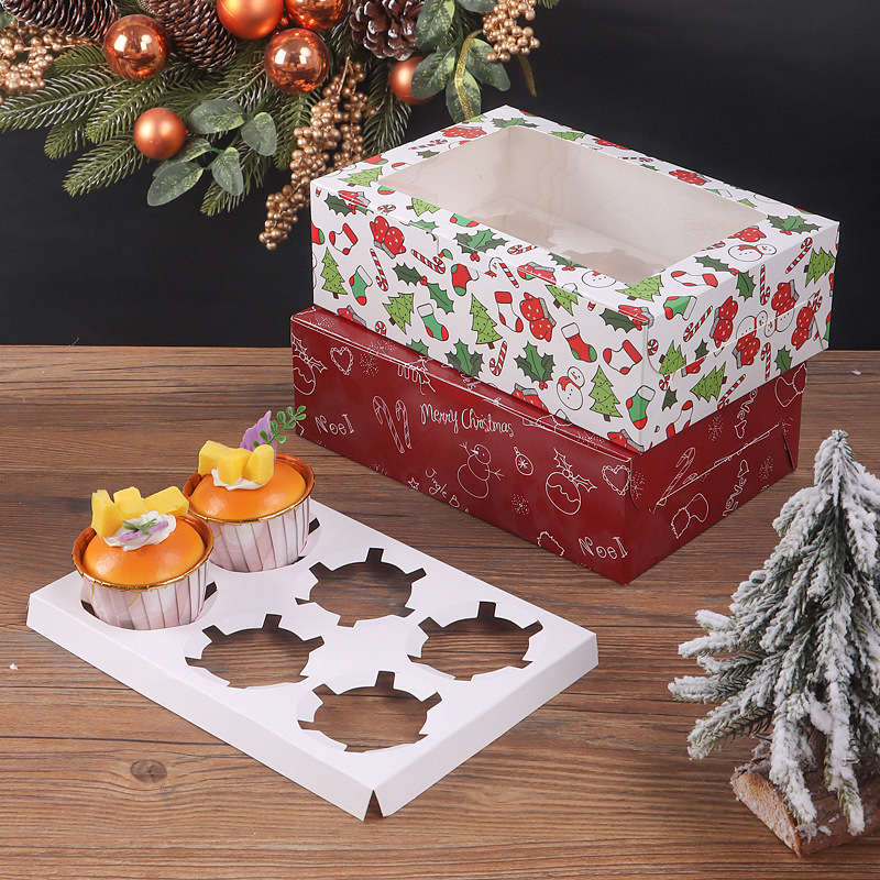 Christmas Cookie Boxes Bakery in Bulk Kraft Pastry Containers Gift Tins with Lids Xmas Dessert Wrapping Packaging