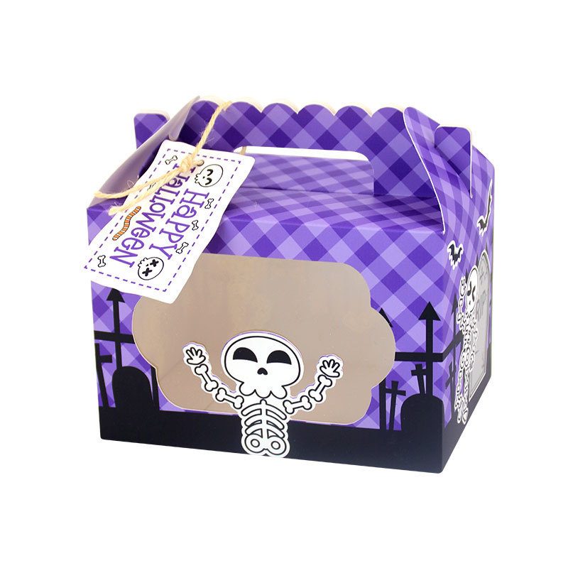 Halloween Portable Paper Party Treat Boxes with Handle Cookie Cake Gift Case for Kids