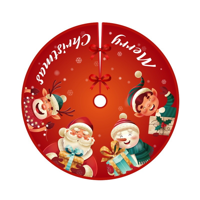 Red Christmas Tree Skirt Snowman Xmas Tree Skirt with Santa Claus Christmas Decorations