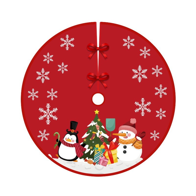 Red Christmas Tree Skirt Snowman Xmas Tree Skirt with Santa Claus Christmas Decorations