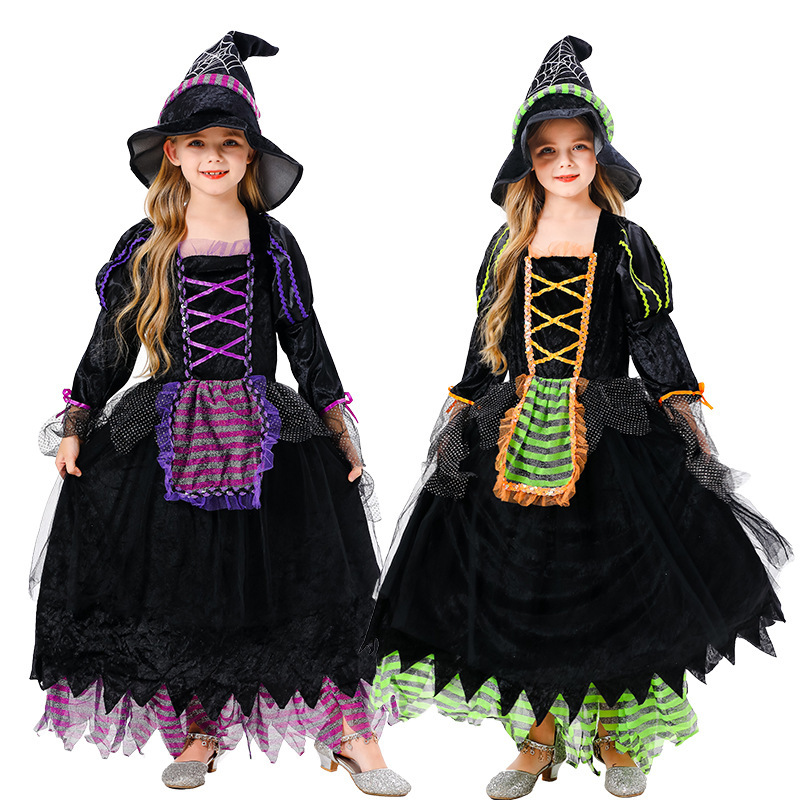 Girls Witch Costume Birthday Party Dress Halloween Cosplay Outfits
