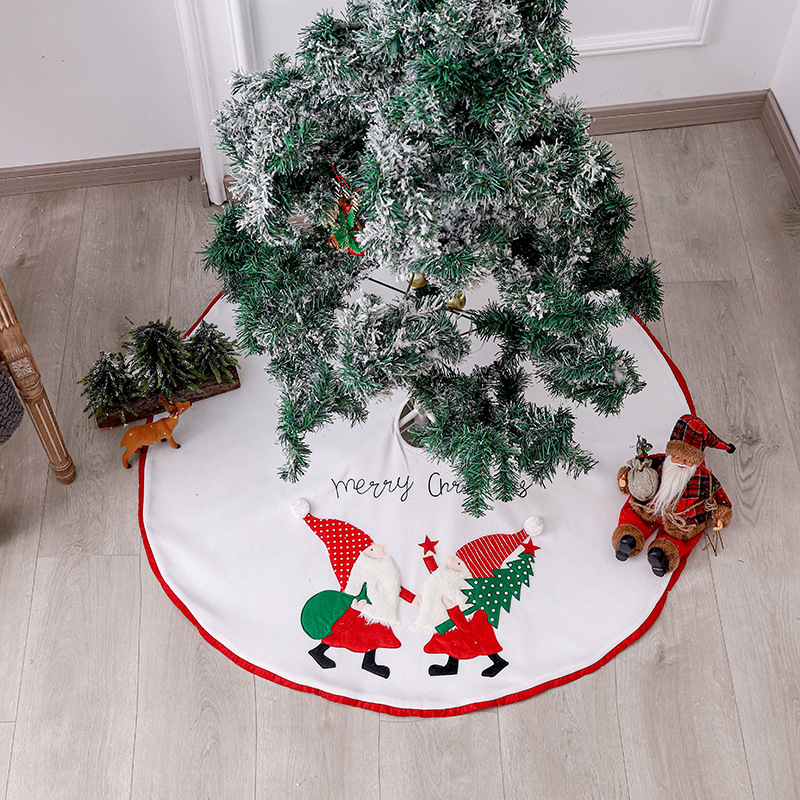 Christmas Tree Skirt Design Santa Pattern Christmas Tree Skirt with Plaid Edges for Xmas Holiday Decorations