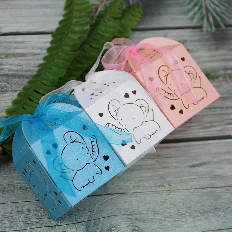 Cut Favor Boxes Favors Candy Boxes with Ribbons Hollow Out Elephant Design Small Gift Boxes