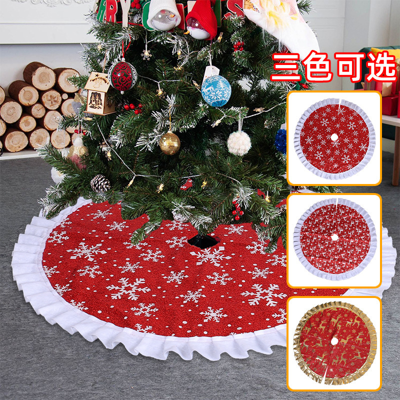 Christmas Tree Skirt Christmas Tree Mat with Snowflake Decoration New Year Home Party Decorations