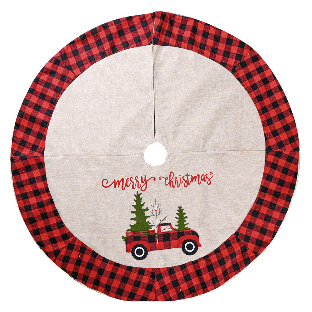 Christmas Tree Skirt Rustic Burlap Tree Skirt with Red Truck and Letter Printed Christmas Tree Mat