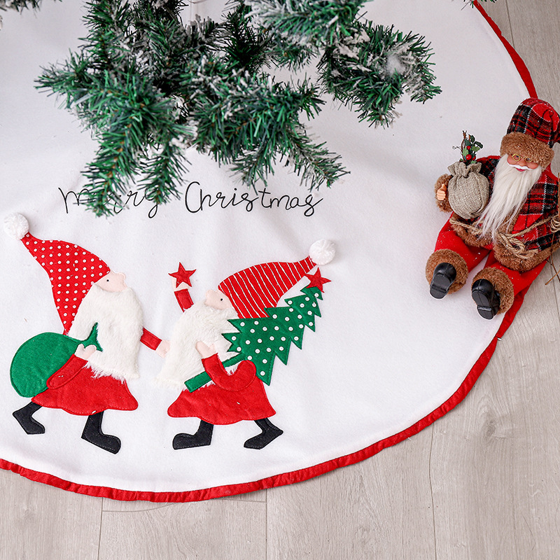 Christmas Tree Skirt Design Santa Pattern Christmas Tree Skirt with Plaid Edges for Xmas Holiday Decorations