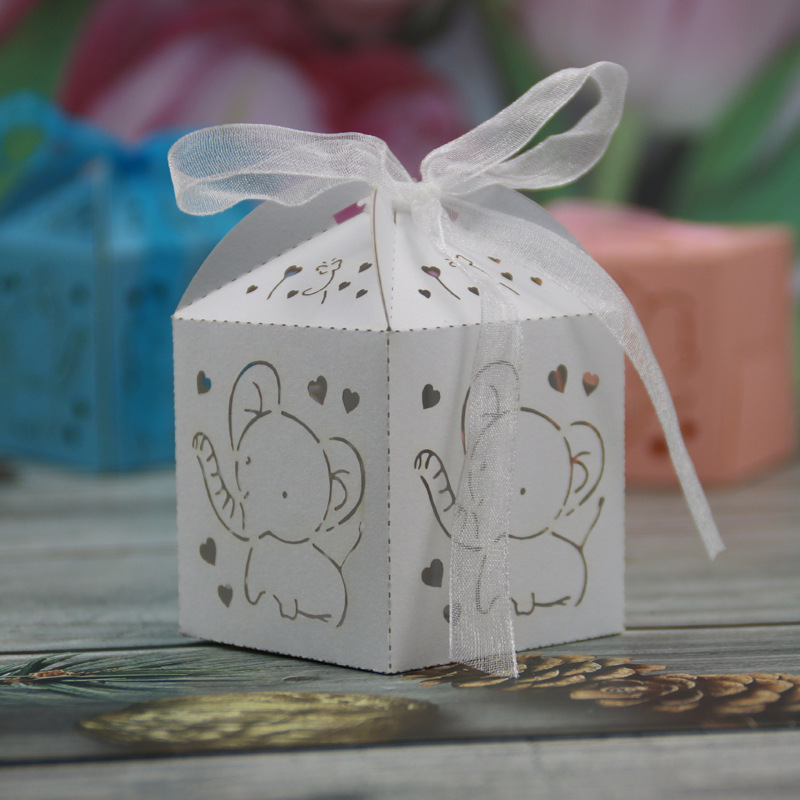 Cut Favor Boxes Favors Candy Boxes with Ribbons Hollow Out Elephant Design Small Gift Boxes