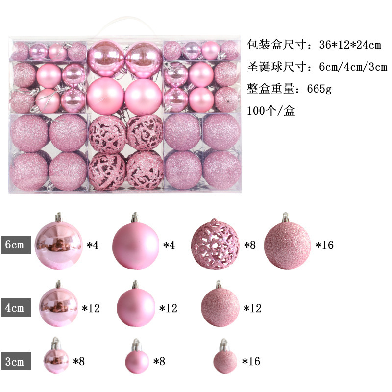 Pink Christmas Ball Ornaments Set Shatterproof Christmas Hanging Decoration Set