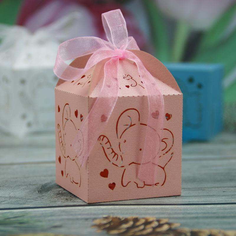 Cut Favor Boxes Favors Candy Boxes with Ribbons Hollow Out Elephant Design Small Gift Boxes