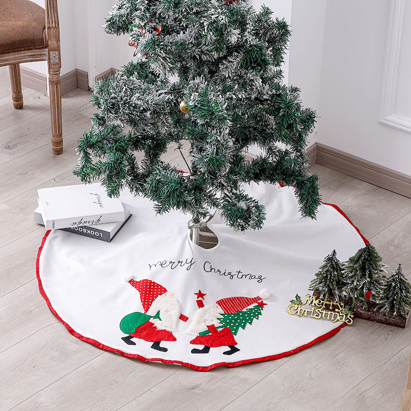 Christmas Tree Skirt Design Santa Pattern Christmas Tree Skirt with Plaid Edges for Xmas Holiday Decorations
