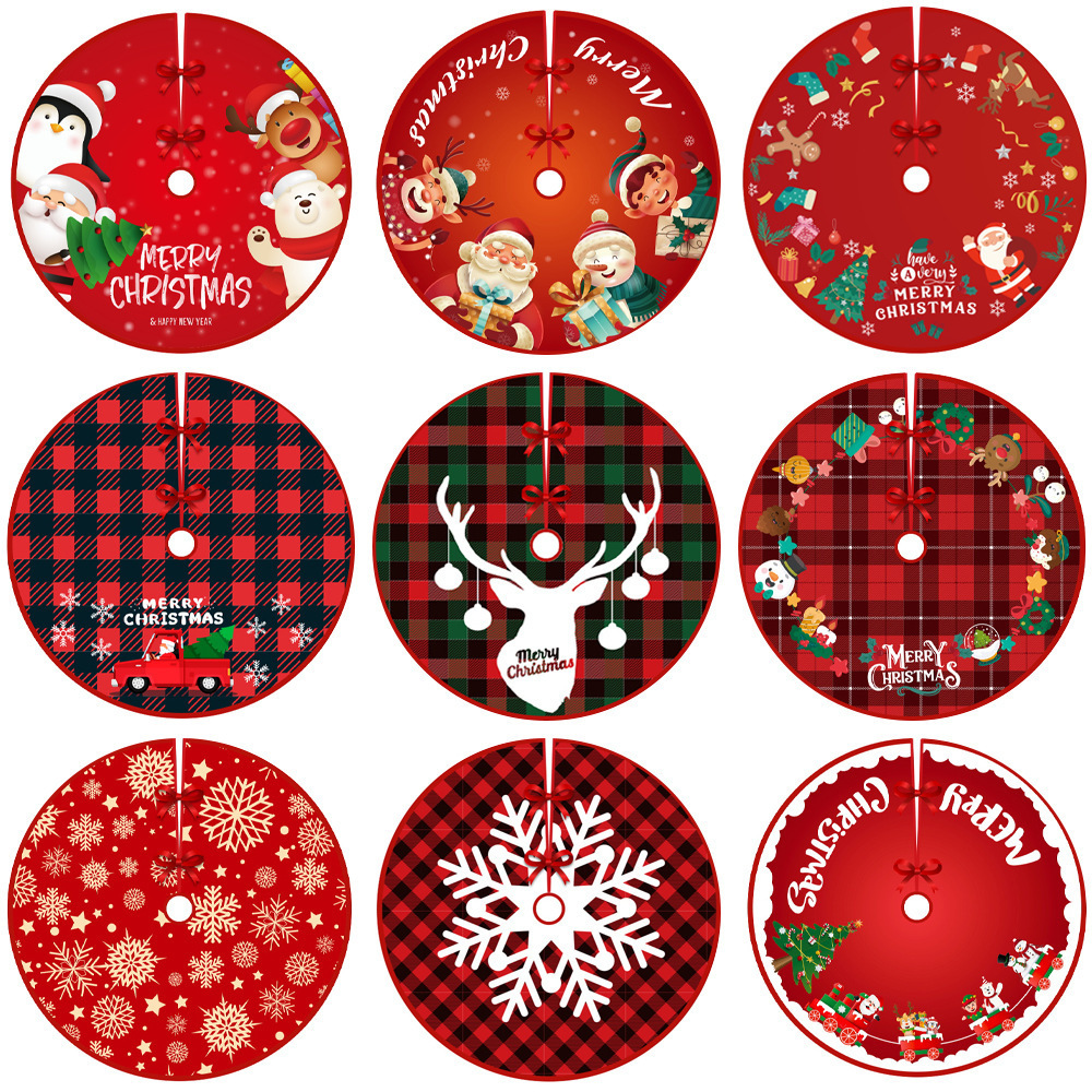 Red Christmas Tree Skirt Snowman Xmas Tree Skirt with Santa Claus Christmas Decorations