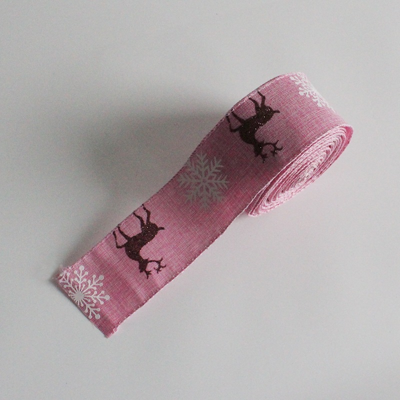 Christmas Satin Ribbon Elk Reindeer Fabric Ribbons for Christmas Decoration Supplies
