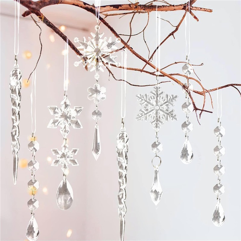 Christmas Snow Pendant Decoration Ice Strip Transparent Snow Ice Edge Acrylic Ice Pick Set Christmas Tree Decorative Hanging