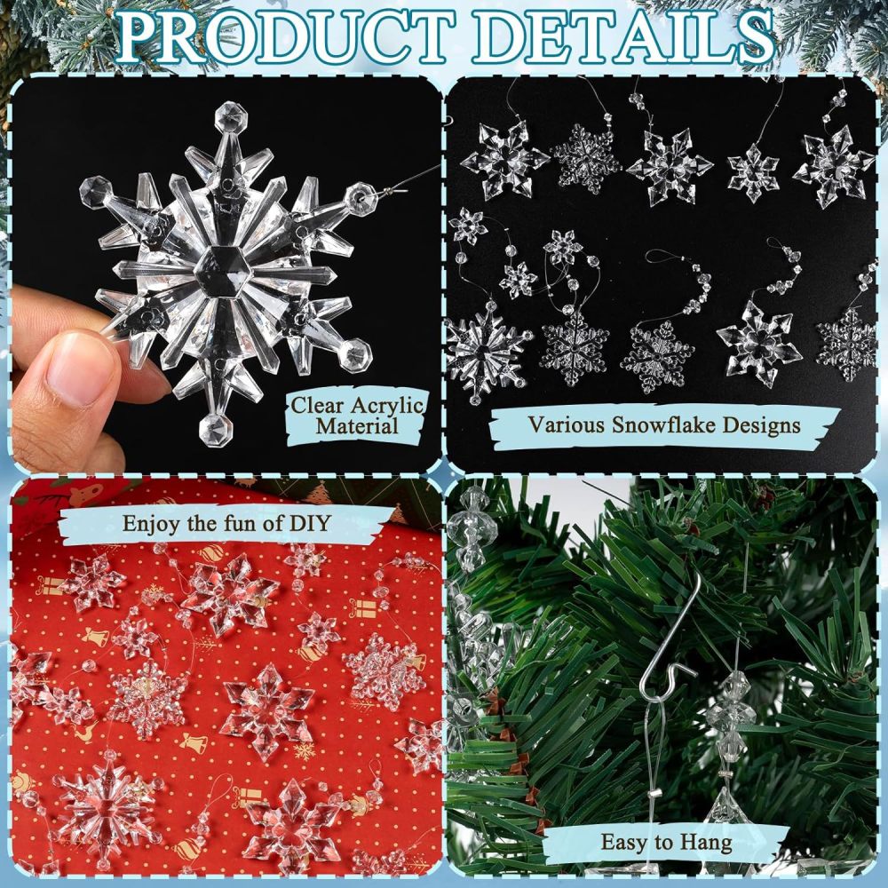 12-Piece Christmas Tree Acrylic Snowflake Ornament Party Decoration Transparent Snowflake Hanging Christmas Pendant