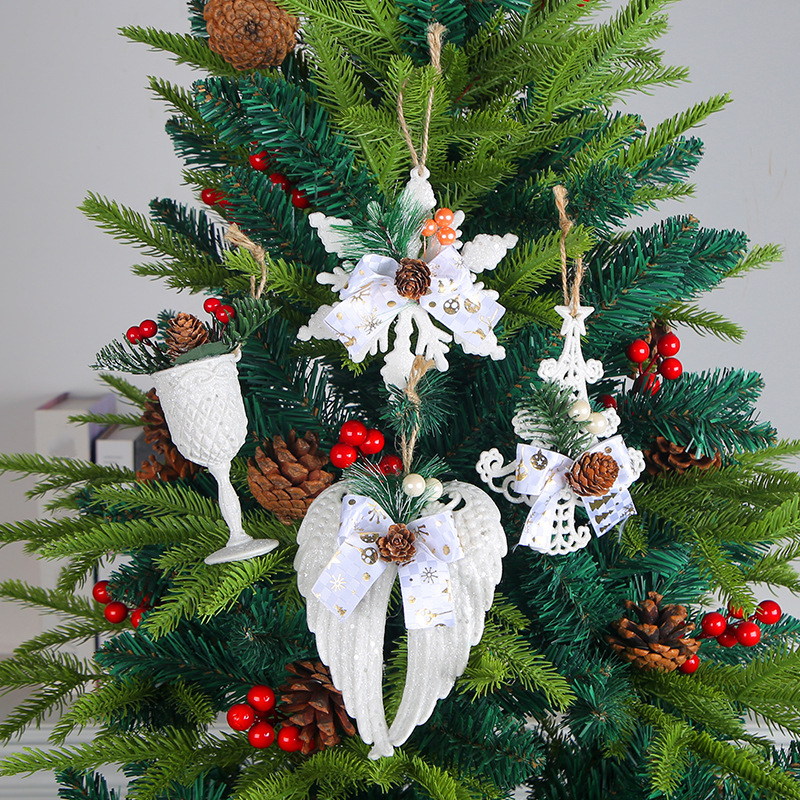 Christmas Angel Wings Ornament for Xmas Tree Plastic Snowflake Christmas Tree Decor