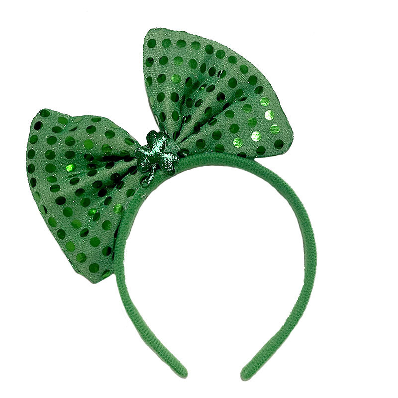 St. Patrick's Day Bow Headband Irish Day Headband Green Clover Sequin Headband