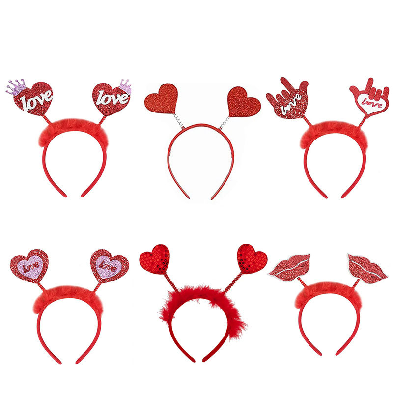 Valentine's Day Party Decoration Headband Red Love Head Buckle Cute Lips Love Sequin Headband Headpiece