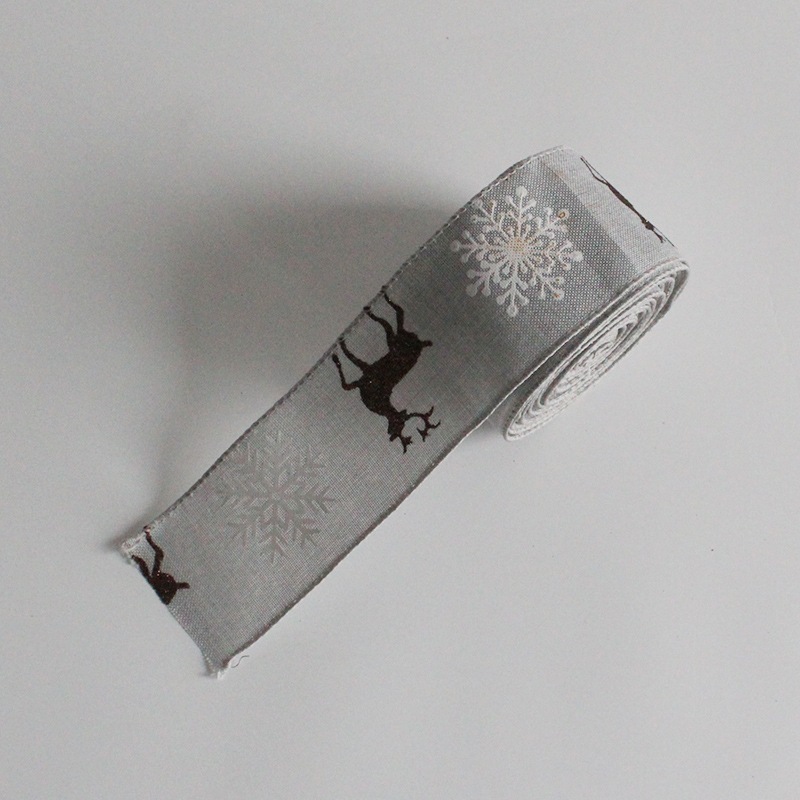 Christmas Satin Ribbon Elk Reindeer Fabric Ribbons for Christmas Decoration Supplies