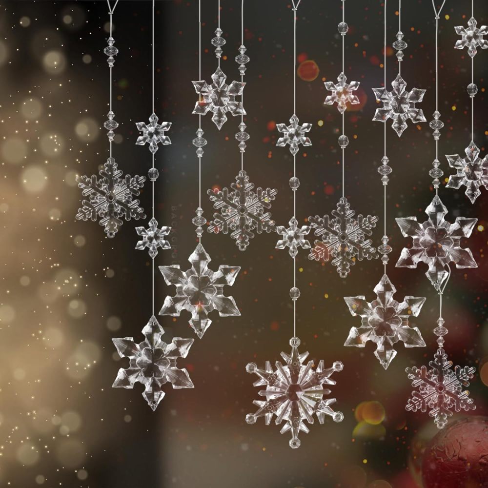 12-Piece Christmas Tree Acrylic Snowflake Ornament Party Decoration Transparent Snowflake Hanging Christmas Pendant