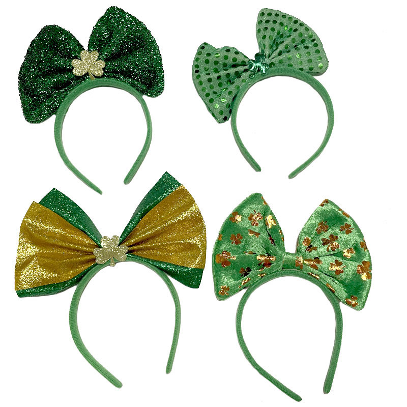 St. Patrick's Day Bow Headband Irish Day Headband Green Clover Sequin Headband