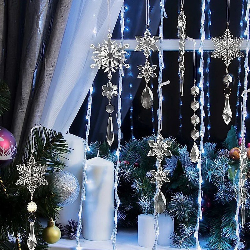 Christmas Snow Pendant Decoration Ice Strip Transparent Snow Ice Edge Acrylic Ice Pick Set Christmas Tree Decorative Hanging