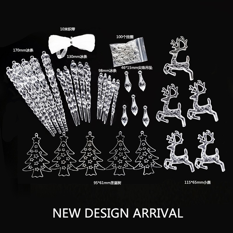 Christmas Snow Pendant Decoration Ice Strip Transparent Snow Ice Edge Acrylic Ice Pick Set Christmas Tree Decorative Hanging