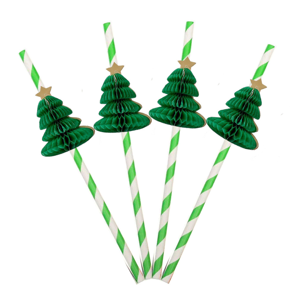 50 Christmas Tree Decoration Straws  Fruit Signature Party Decoration Paper Straws