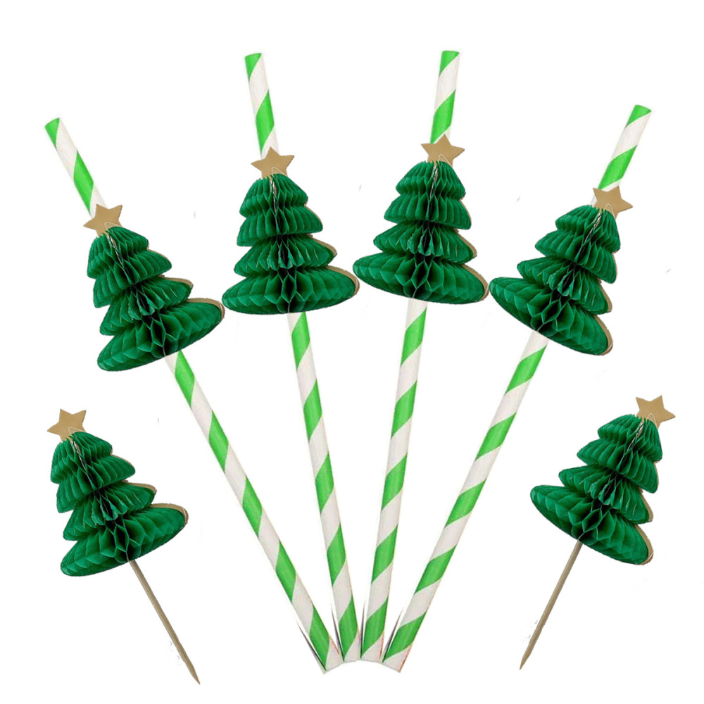 50 Christmas Tree Decoration Straws  Fruit Signature Party Decoration Paper Straws