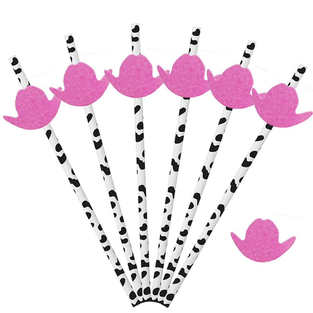 20 Disposable Creative Funny Party Decoration Paper Straws Top Hat Cow Print Straws