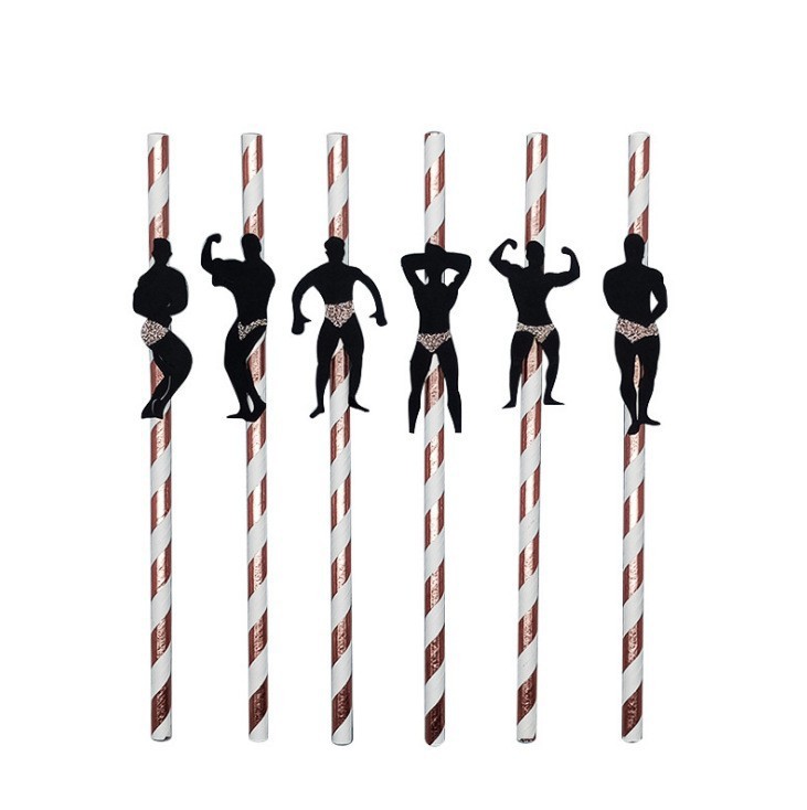 Muscle Man Black Sport Disposable Creative Paper Straw Bachelorette Party