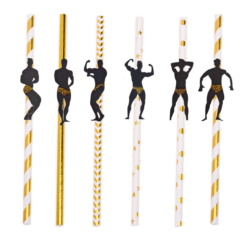 Muscle Man Black Sport Disposable Creative Paper Straw Bachelorette Party