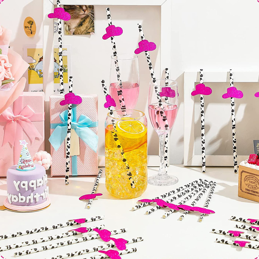 20 Disposable Creative Funny Party Decoration Paper Straws Top Hat Cow Print Straws