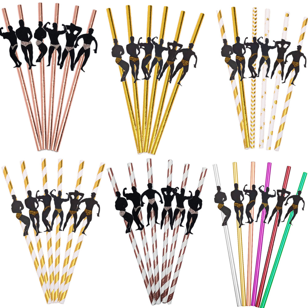 Muscle Man Black Sport Disposable Creative Paper Straw Bachelorette Party