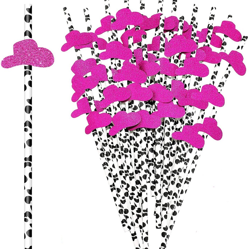 20 Disposable Creative Funny Party Decoration Paper Straws Top Hat Cow Print Straws