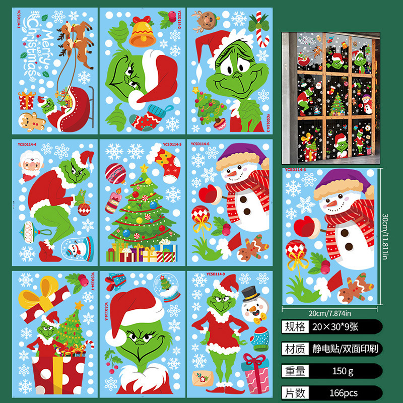 Christmas Window Clings Electrostatic Stickers Santa Snowman Glass Decals