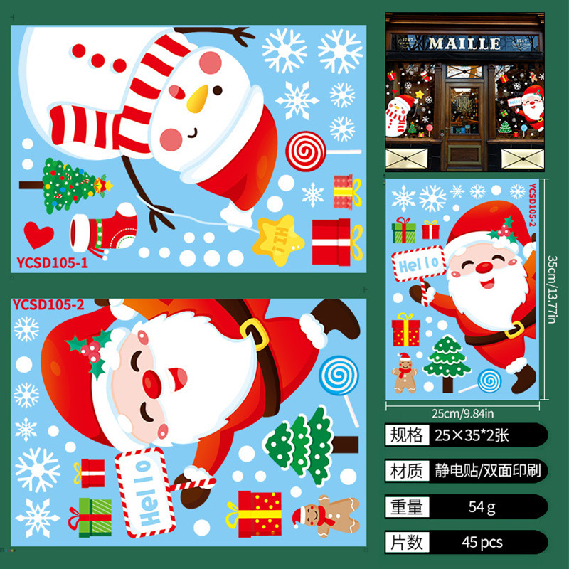 Christmas Window Clings Electrostatic Stickers Santa Snowman Glass Decals