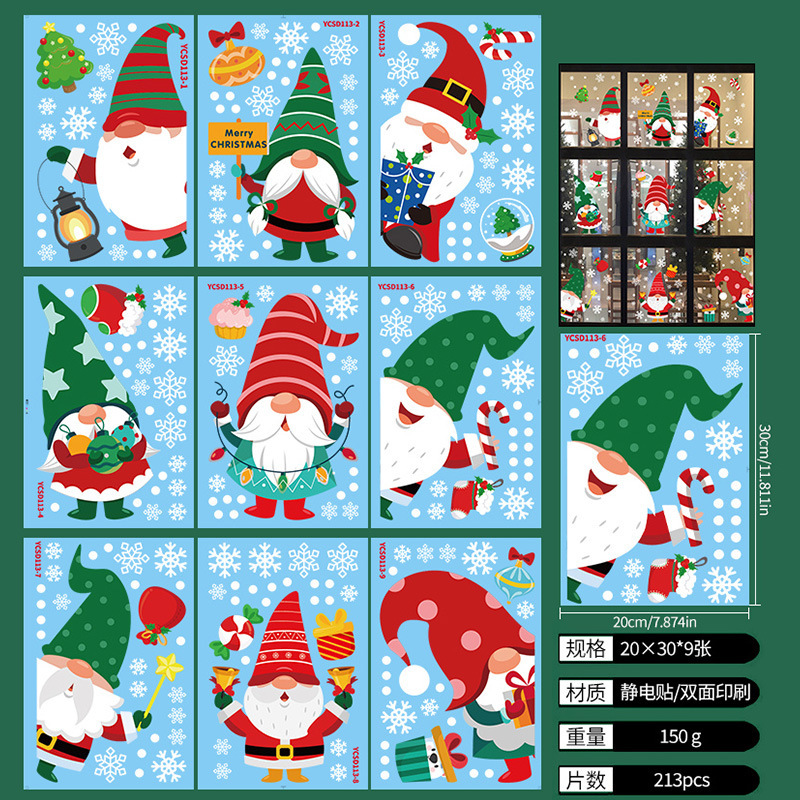 Christmas Window Clings Electrostatic Stickers Santa Snowman Glass Decals