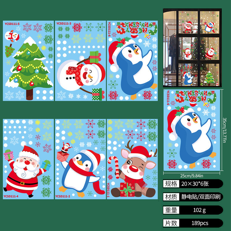 Christmas Window Clings Electrostatic Stickers Santa Snowman Glass Decals
