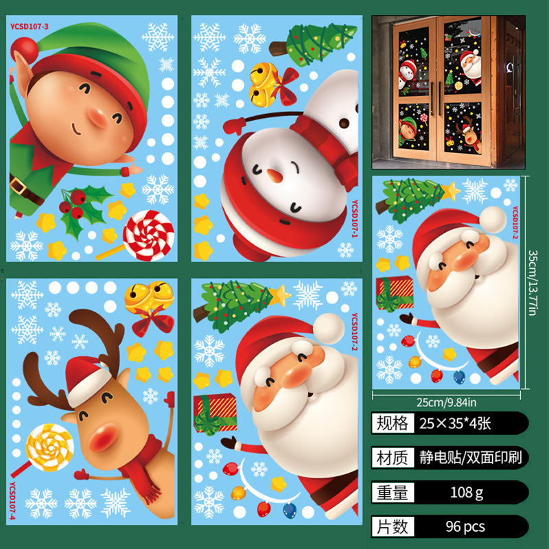 Christmas Window Clings Electrostatic Stickers Santa Snowman Glass Decals