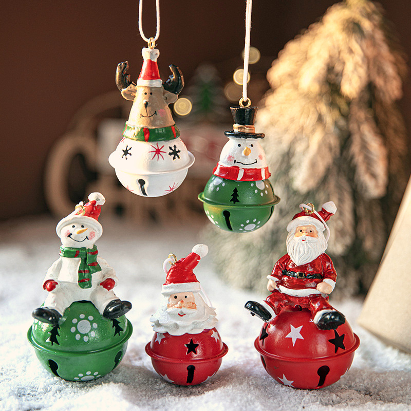Painted Resin Pendant Snowman Christmas Bell Ornaments Christmas Bell