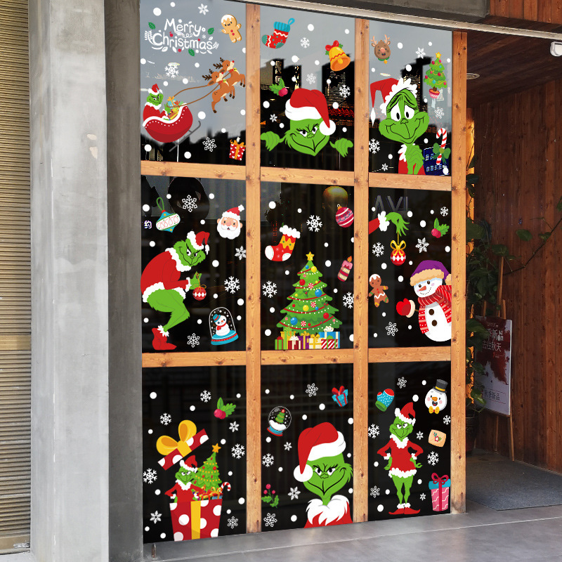 Christmas Window Clings Electrostatic Stickers Santa Snowman Glass Decals