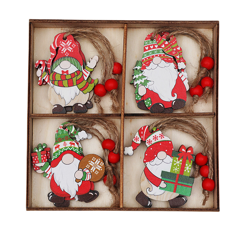 Wooden Colorful Old Couple Small Pendant Christmas Tree Hanging Ornaments