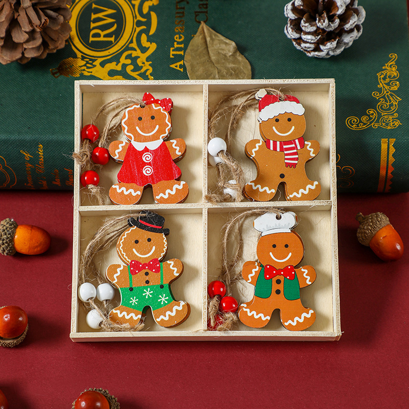 Wooden Colorful Old Couple Small Pendant Christmas Tree Hanging Ornaments