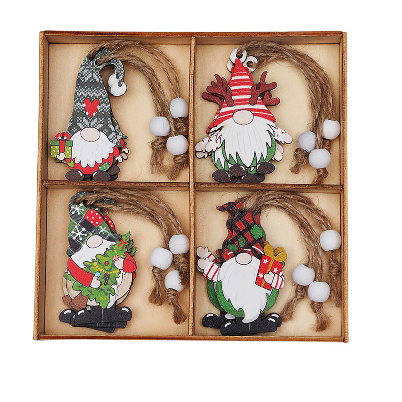 Wooden Colorful Old Couple Small Pendant Christmas Tree Hanging Ornaments