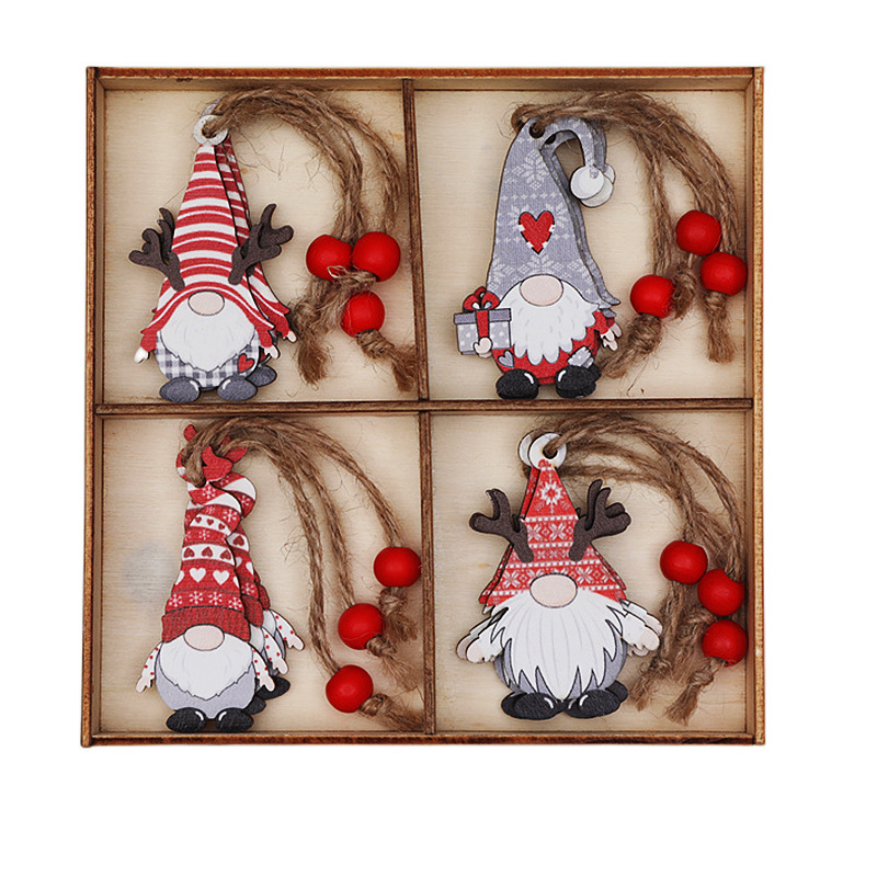 Wooden Colorful Old Couple Small Pendant Christmas Tree Hanging Ornaments