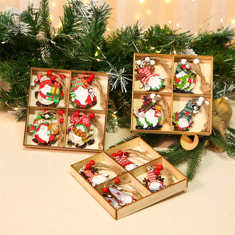 Wooden Colorful Old Couple Small Pendant Christmas Tree Hanging Ornaments