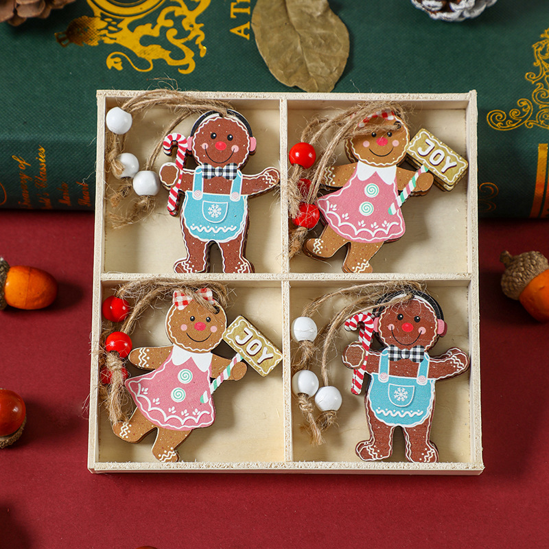 Wooden Colorful Old Couple Small Pendant Christmas Tree Hanging Ornaments