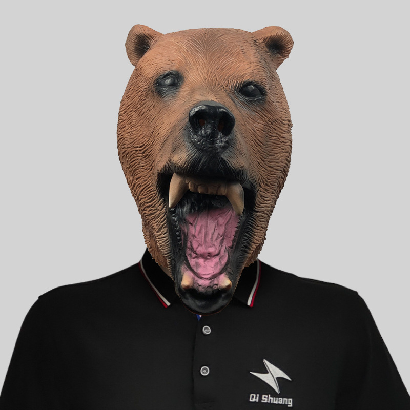 Funny brown bear animal with a mask